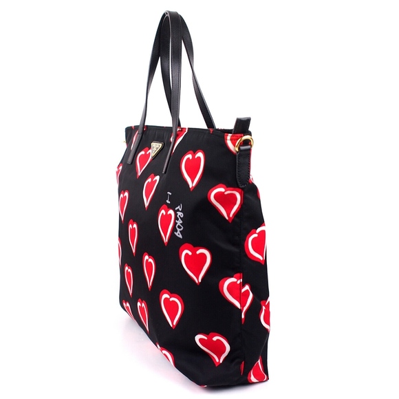 Prada Heart Print Tessuto Stampato Nylon Tote - Picture 2 of 8